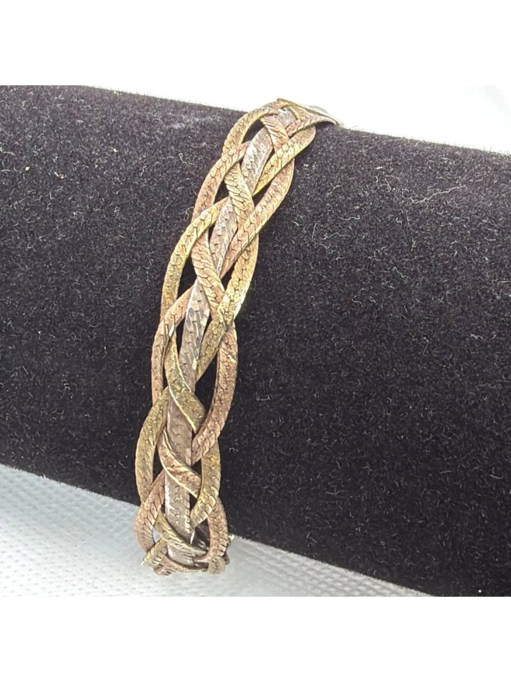 Braided Herringbone Bracelet Milor Italy 925 Sterling Silver Tri Color 7" VTG